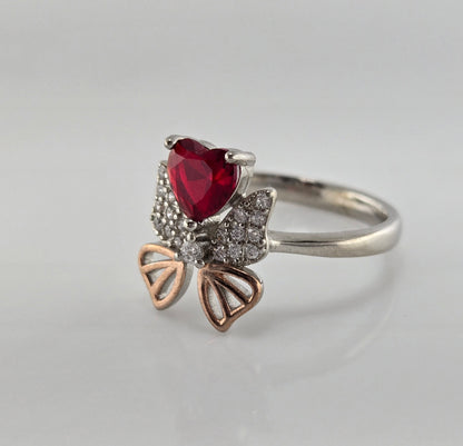 Crimson Heart Silver Ring