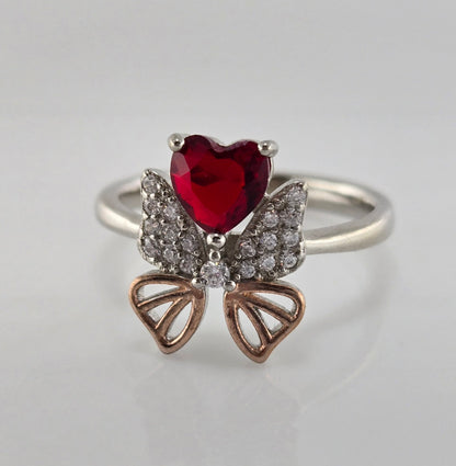Crimson Heart Silver Ring