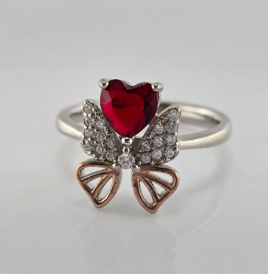 Crimson Heart Silver Ring
